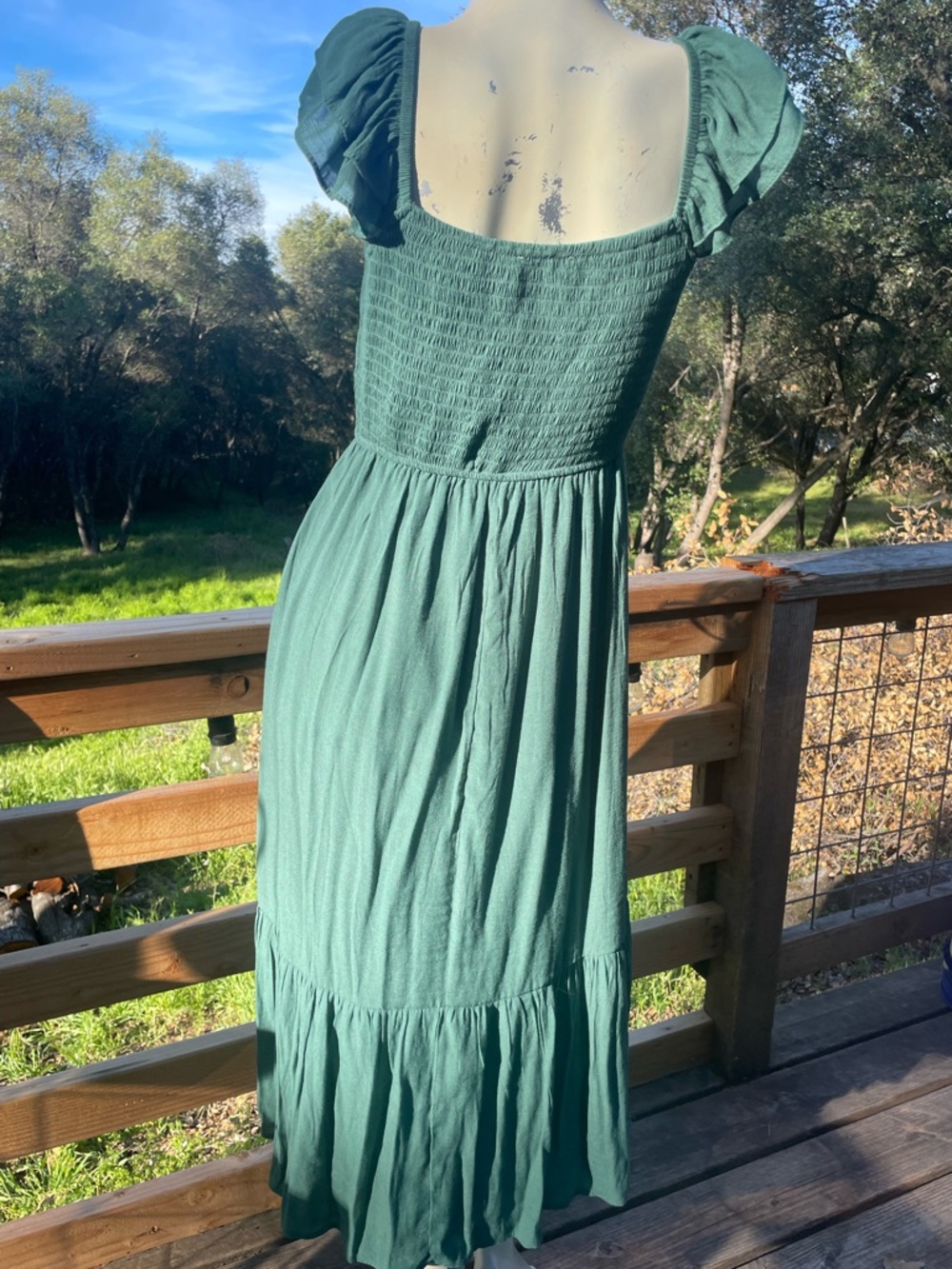 Trixxi Sage Green CottageCore Maxi Dress with Corset Tie and Ruffle Sleeves - Picture 4 of 11
